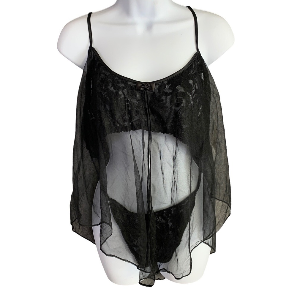 NEW Seductive Wear Cinema Etoile Black Bridal Babydoll Top Thong Lingerie Large